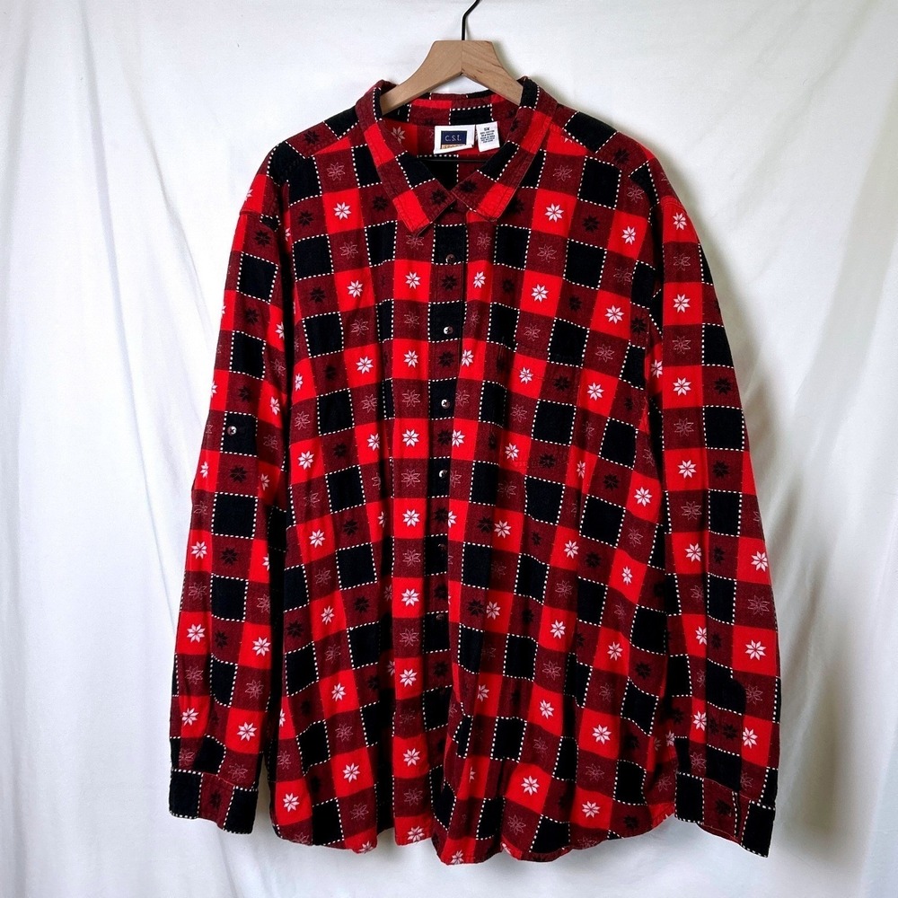 C.S.T. Sport Women Shirt Red Black Size 5X Plaid Button Down Cotton Gorpcore